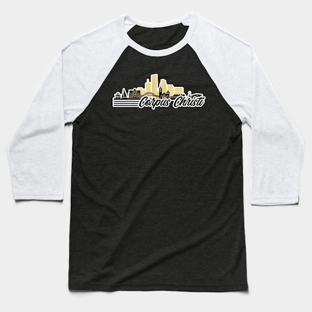 Corpus Christi skyline retro design Baseball T-Shirt by SerenityByAlex